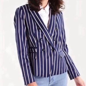 Banana Republic Navy, white and red striped double breasted twill blazer. Size 2